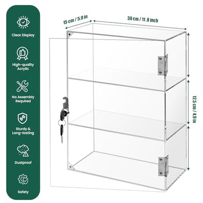 Locking Display Case, Acrylic Display Case with Lock Key, Clear Countertop Display case with Shelves(11.8x5.9x15.7 inch, 4.9in Shelf Clearance) - size: 4.9in Shelf Clearance