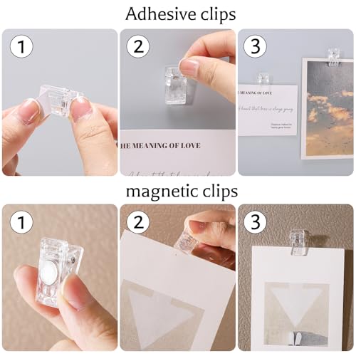 25 Pieces Self Adhesive Clips and 25 Pcs Magnetic Clips for Hanging - style: Clear Magnetic + self-adhesive