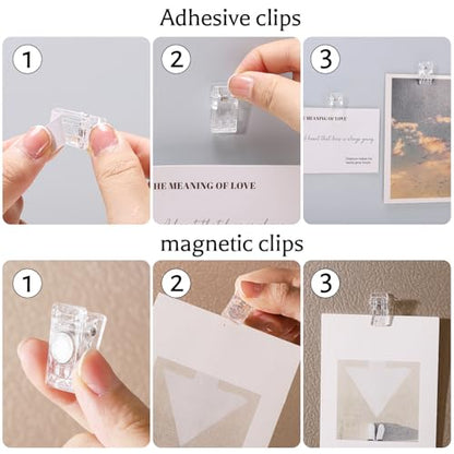 25 Pieces Self Adhesive Clips and 25 Pcs Magnetic Clips for Hanging - style: Clear Magnetic + self-adhesive