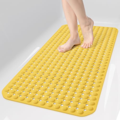 OTHWAY Bath Tub Shower Mat Non Slip, Bathtub Floor Liner Mats for Inside Shower Bathroom, Suction Cups and Drain Holes for Feet Scrubbing, Machine Washable, Soft on Feet, 35x16 Inch, Light Yellow - color: Light Yellow