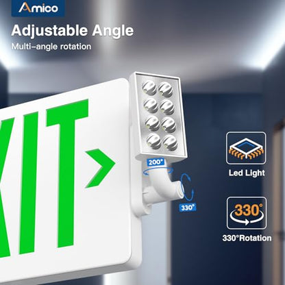 Amico 12 Pack Green Double-Sided Commercial Exit Sign Multi-Angle LED Light - color: Green