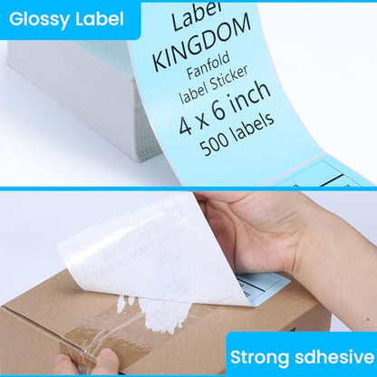 Label KINGDOM 4"x 6" Fanfold Blue Thermal Label Printer Paper, 500 Stickers - color: Black on Blue-500pcs