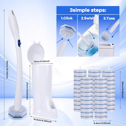 Disposable Toilet Brush and Holder Set, 50pcs Thick Refills for Clorox Wand