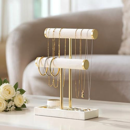 bussdis 2 Tier Bracelet Holder Display, Necklace Holder Organizer, Beige - color: Beige