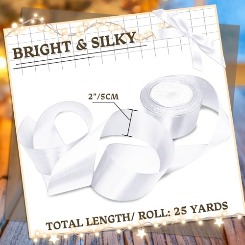 Luomorgo 2 Inch Satin Ribbon, White, 25 Yards - color: White, size: 2 inch x 25 yards