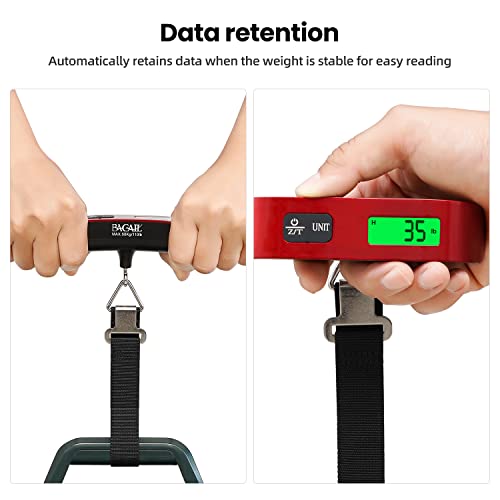 BAGAIL Digital Luggage Scale, 110lbs Hanging Baggage Scale with Backlit LCD Display, Portable Suitcase Weighing Scale, Travel Luggage Weight Scale with Hook, Strong Straps for Travelers - color: Red
