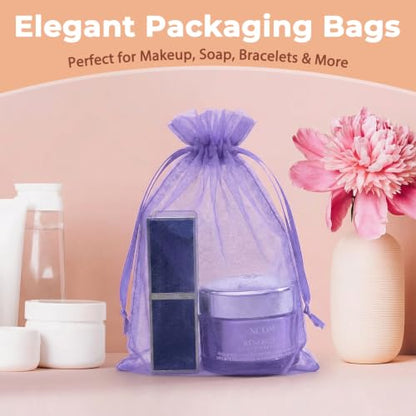 Crweety 50PCS Organza Bags 6x9 Light Purple Small Gift Bags Mesh Drawstring - color: Lavender Purple