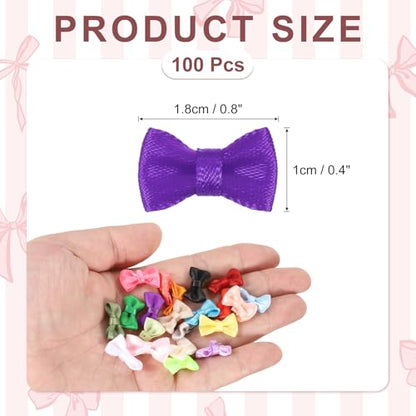 MECCANIXITY 100 Pcs Mini Ribbon Bow 0.8" Mini Fabric Satin Ribbon Flower Bows for Craft DIY Sewing Wedding Birthday Party, Purple - color: Purple
