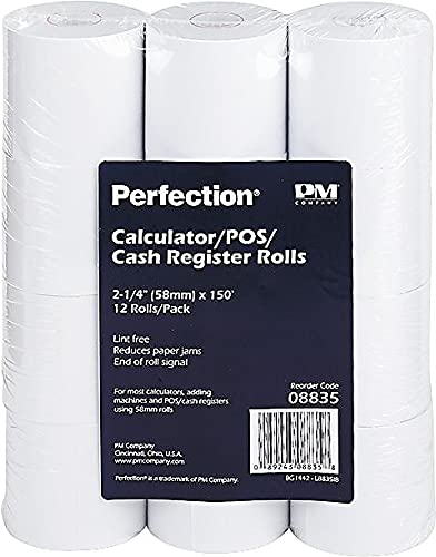 PM Company 08835 Calculator/Add Rolls, 2-1/4-Inch x150-Ft, 12/PK, Plain White
