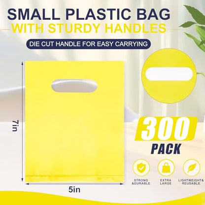 Maitys Yellow 300 Pcs Small Plastic Bags with Handles 5x7 for Business - color: Yellow