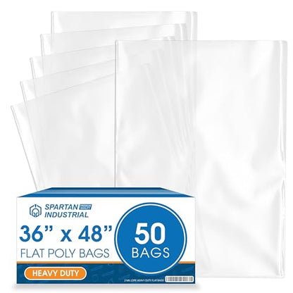 36" X 48" Open-End Flat Poly Bags (50 Count) - 2 Mil Clear Plastic Bags - size: 36” X 48”