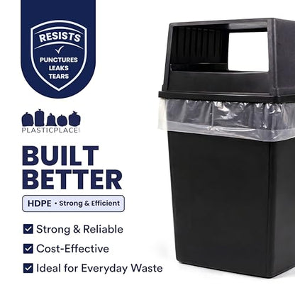 Plasticplace 56 Gallon Trash Bags - Clear High Density Garbage Bags - Heavy Duty, Scent-Free, Large Trash Can Liners for Kitchen, Commercial, & Garden Use 16 Microns, Leak-Proof, 43" x 48" (150 Count)