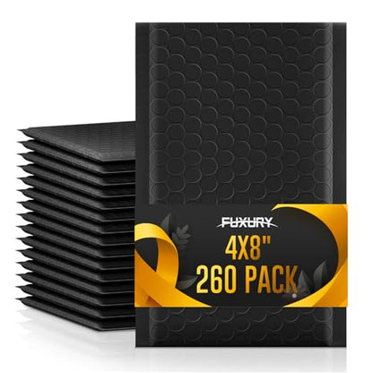 Fuxury 4x8 Bubble Mailer 260 Pack Black Padded Envelopes Usable Size 4x7" - color: Black, size: 4x8" 260PC
