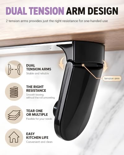 simpletome ONE Hand Tear Paper Towel Holder Under Cabinet Adhesive or Drilling Installation Aluminum Alloy + ABS (Black) - color: Black