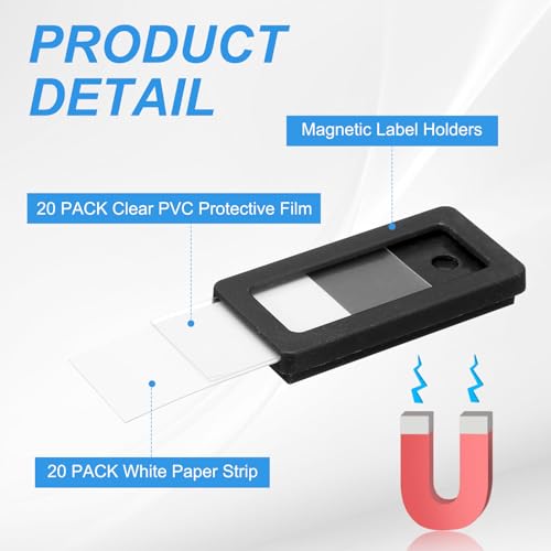 uxcell 20 Pcs Magnetic Label Holders, 1.6 x 0.8 Inch Data Card Holder with Paper Cards and Protective Films for Shelf White Board Toolbox Metal Wall Cabinet Drawer, Black - color: Black, size: 1.6 x 0.8 Inch