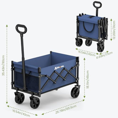Blomoba Folding Wagon Cart with Wheels, 220lbs Utility Wagon Cart, Blue - color: Blue, size: Medium Without Tailgate