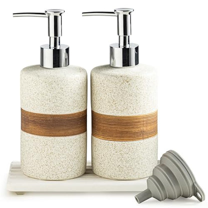 2 Pack Ceramic Soap Dispensers Set, Hand and Dish Soap Dispenser - color: White and White, size: 2xSoap Dispenser Set with Tray