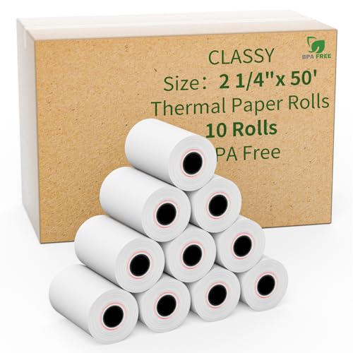 CLASSY 2 1/4" x 50' feet Thermal Register Paper Roll, 10 Rolls - size: 2 1/4" x 50', style: 10 Rolls