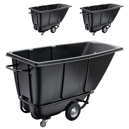 Tilt Dump Truck 850 lbs Capacity, 1/2 Cu.Yd Heavy Duty Trash Cart with Wheels, Forklift-Able Frame, Plastic Utility Dump Cart for Construction, Warehouse & Industrial Use (3-Pack) - size: 3PC