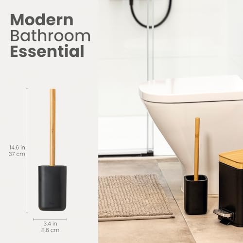 Vigar Zense Toilet Brush and Holder Set, Polyresin Stone, Cool Black - color: Cool Black