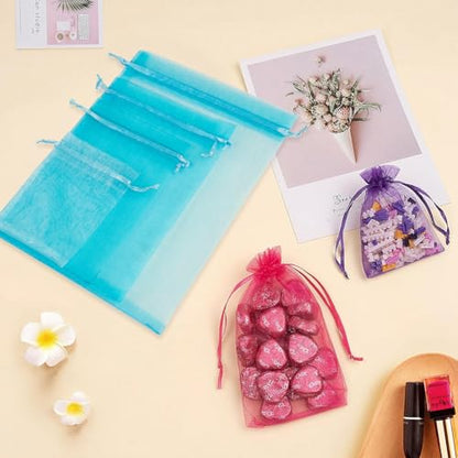 Crweety 50PCS Organza Bags 6x9 Large Gift Bags Blue Cute Mesh Bags Drawstring Sheer Pouches for Candy Jewelry Treats Wedding Favors Baby Shower Birthday Party Halloween, Gifts Wrapping Supplies - color: Lake Blue