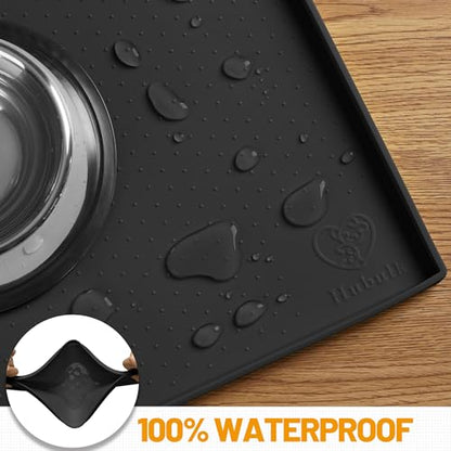 Hubulk Dog Feeding Mat,100% Waterproof Food Grade Silicone Pet Food and Water Bowl Placemat,Dishwasher, High Raised Edge to Prevent Spills,Nonslip Tray to Stop Messes on Floor (24"x16"x0.5", Black) - color: Black, size: 24"l X 16"w