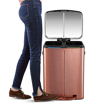 happimess Marco 10.6 Gal Double Bucket Step Trash Can, Rose Gold - color: Rose Gold