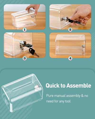 Uniclife 7.3"x 4.5" x 3.9" Clear Acrylic Donation Box with Slot Lock - color: Transparent, size: 1 Pack