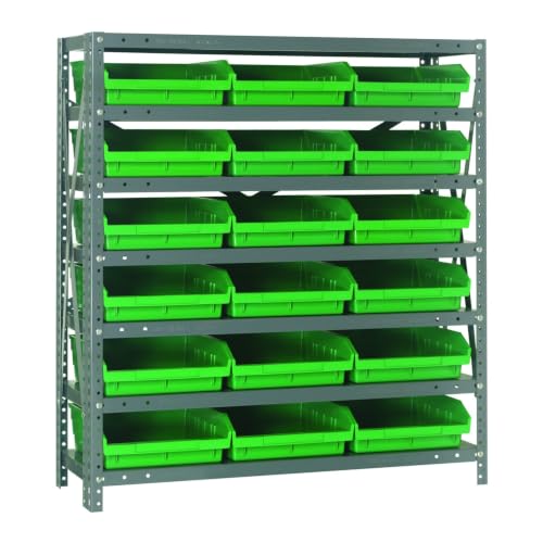 Quantum Storage 1239-109 Steel Shelf Bin Organizer System, 18 4"H Hopper-Front Bins, 7-Shelf Unit, 400 lb Per Shelf, for Warehouse, Shop, Garage & Stockroom, 12"D x 36"W x 39"H, Green - size: 39" H x 36" W x 12" D, style: 12" L x 12" W x 4" H 18 Economy G