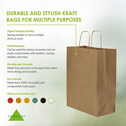 Prime Line Packaging 10x5x13 Paper Bags with Handles, Brown Bags, 50 Pack - size: 10x5x13 Inch