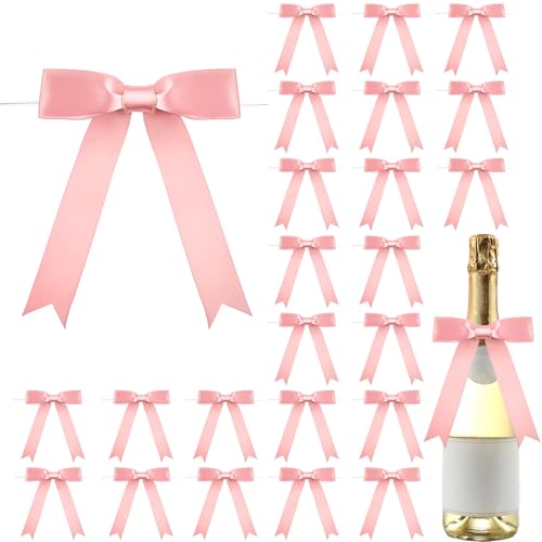 Riceshoot 24 Pcs Rose Gold Satin Ribbon Bows Twist Tie 5x7'' for Gift - color: Rose Gold