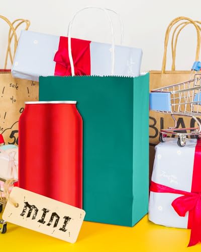qiqee 24PCS Mini Gift Bag with Handles Bulk 4.5"x2.5"x6" Gift Bags Deep Green Bags Multiple Uses - color: Deep Green