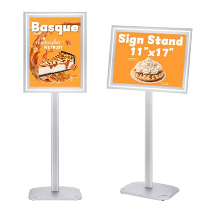 Sign Holder Stand 11x17 Inch, Heavy Duty Pedestal Floor Sign Stand - color: Silver, size: 11x17 in