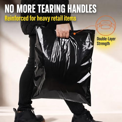16x18 Large Plastic Shopping Bags for Small Business with Handles - color: Black