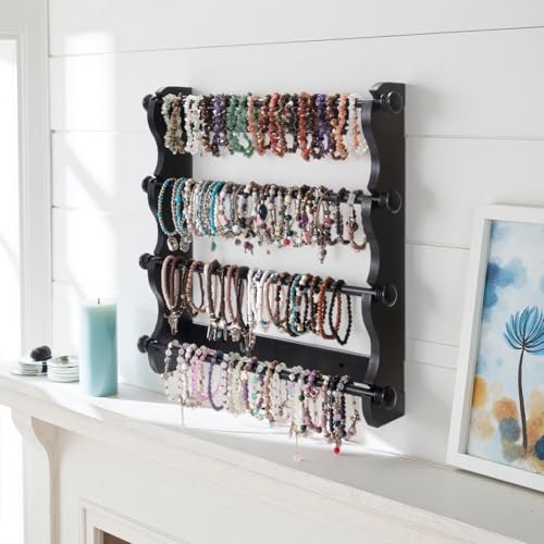 4-Tier Wooden Bracelet Holder Wall-Mounted – Black Jewelry Display Stand - style: Wall-Mounted–Black