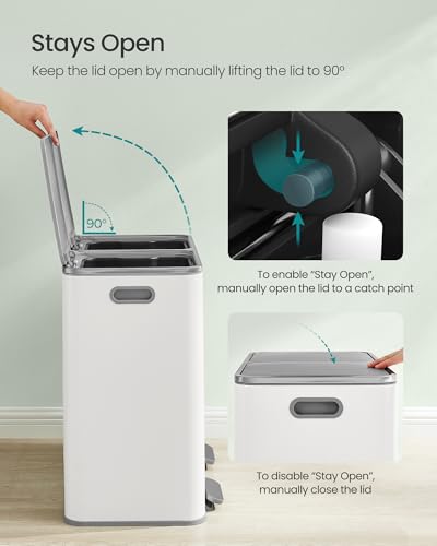 SONGMICS Trash Can, 2 x 10.6 Gallon (2 x 40 L), White and Gray - color: White + Gray, size: 2 x 10.6 Gallon