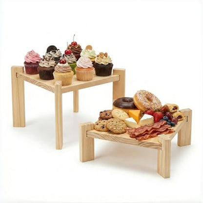 2pack Wooden Display Risers, Wood Charcuterie Boards, Table Risers for Display, Food Display Risers for Party,Easy to Install Anywhere，Suitable for Queuing, Kitchens, Restaurants, Etc