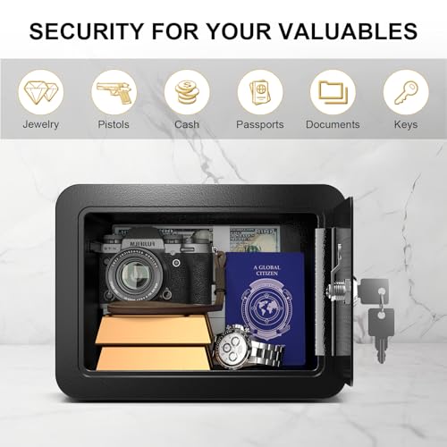 Marcree 0.23 Cub Safe, Small Safe Box with Key, Mini Safe for Kids - color: 0.23 cuft-BLACK