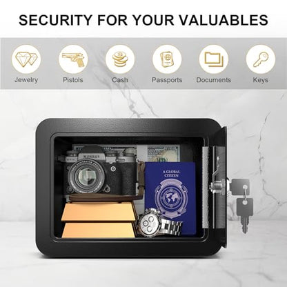 Marcree 0.23 Cub Safe, Small Safe Box with Key, Mini Safe for Kids - color: 0.23 cuft-BLACK