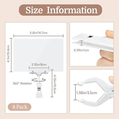 8pc 5.8 x 4.1” Chalkboard Sign with Clips, Double Sided Swivel Holder Clips - color: 8 5.8 x 4.1" White Clips