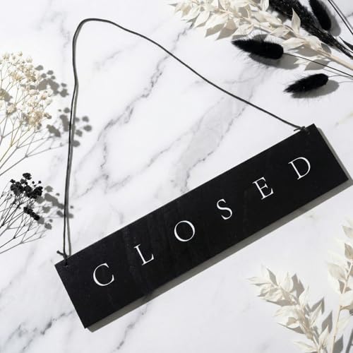 Novabright Black Wooden Open Closed Sign for Business 13x3 inch Double Sided Open Sign for Business with Hanging Rope Opened and Closed Hours Stores Restaurants Bars Shops Window or Door