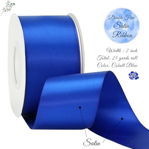 Royal Blue Satin Ribbon 2 Inch x 25 Yards, Double Faced - color: Cobalt Blue