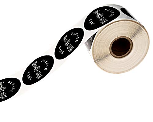 Please Handle with Care Label / 500 Small Business Shipping Stickers / 2" Order Package Envelope Seals/Made in The USA - color: Black, White
