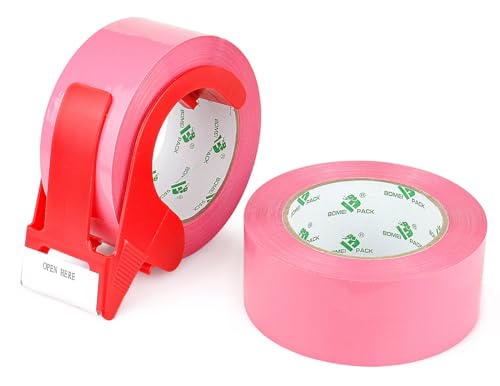 BOMEI PACK Pink Packing Tape with Dispenser, 2.4 Mil 1.88 Inch x 110 Yards, 2 Refills Rolls Color Box Tape for Moving, Shipping and Packaging - color: Pink