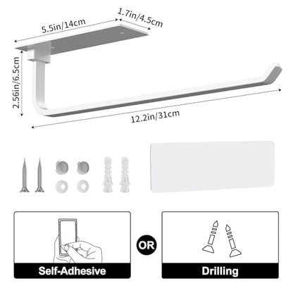 Paper Towel Holder Under Cabinet, Self-Adhesive or Drilling, White - color: White
