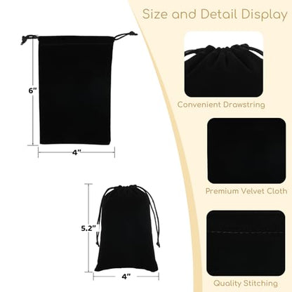 Tapleap 12Pcs Small Dice Bags, 4x6” Black Velvet Drawstring Jewelry Pouch - color: Black, size: 4x6in