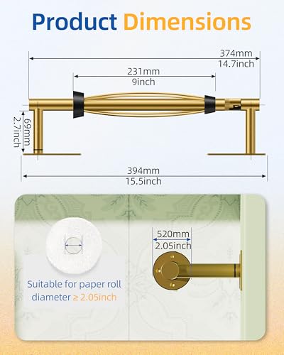 RUACQ Paper Towel Holder Under Cabinet, One Hand Tearing, Brushed Gold - color: Brushed Gold, size: One Hand Tear - Oval
