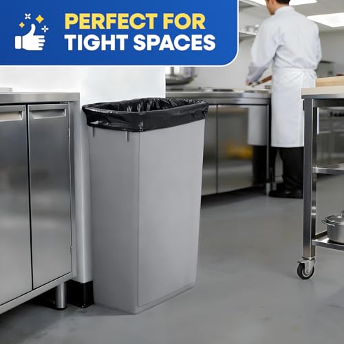 PLASTIC PRINCE 23 Gallon Slim Trash Can Kitchen, Commercial Tall Trash Bin Narrow, Rectangular Slim Jim Skinny Garbage Can for Home Garage Cabinet Restaurant, Gray - style: Gray Can
