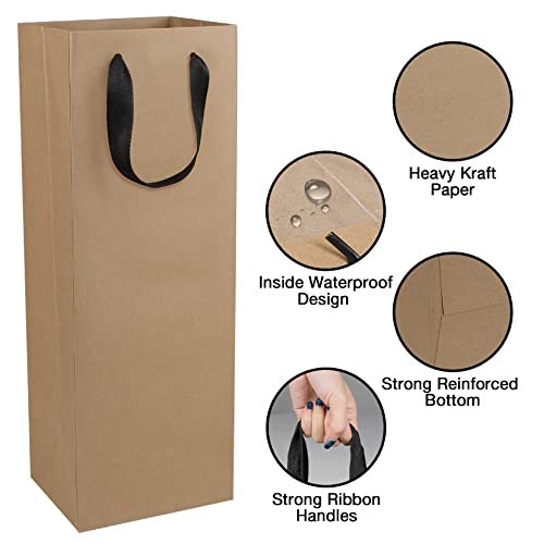 Aimyoo Brown Wine Bottle Gift Bags Bulk,10 Pack Kraft Paper Gift Bags with Handles 4x4x14 inch for Champagne Alcohol - color: Brown - 4x4x14 inch, size: 1 Count (Pack of 10)