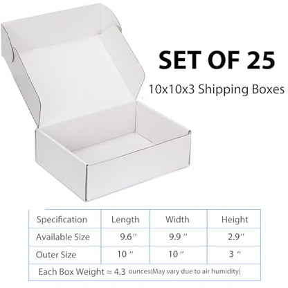 10x10x3 White Shipping Boxes for Small Business, Packing, 25 Pack - color: White, size: 10x10x3 Inch